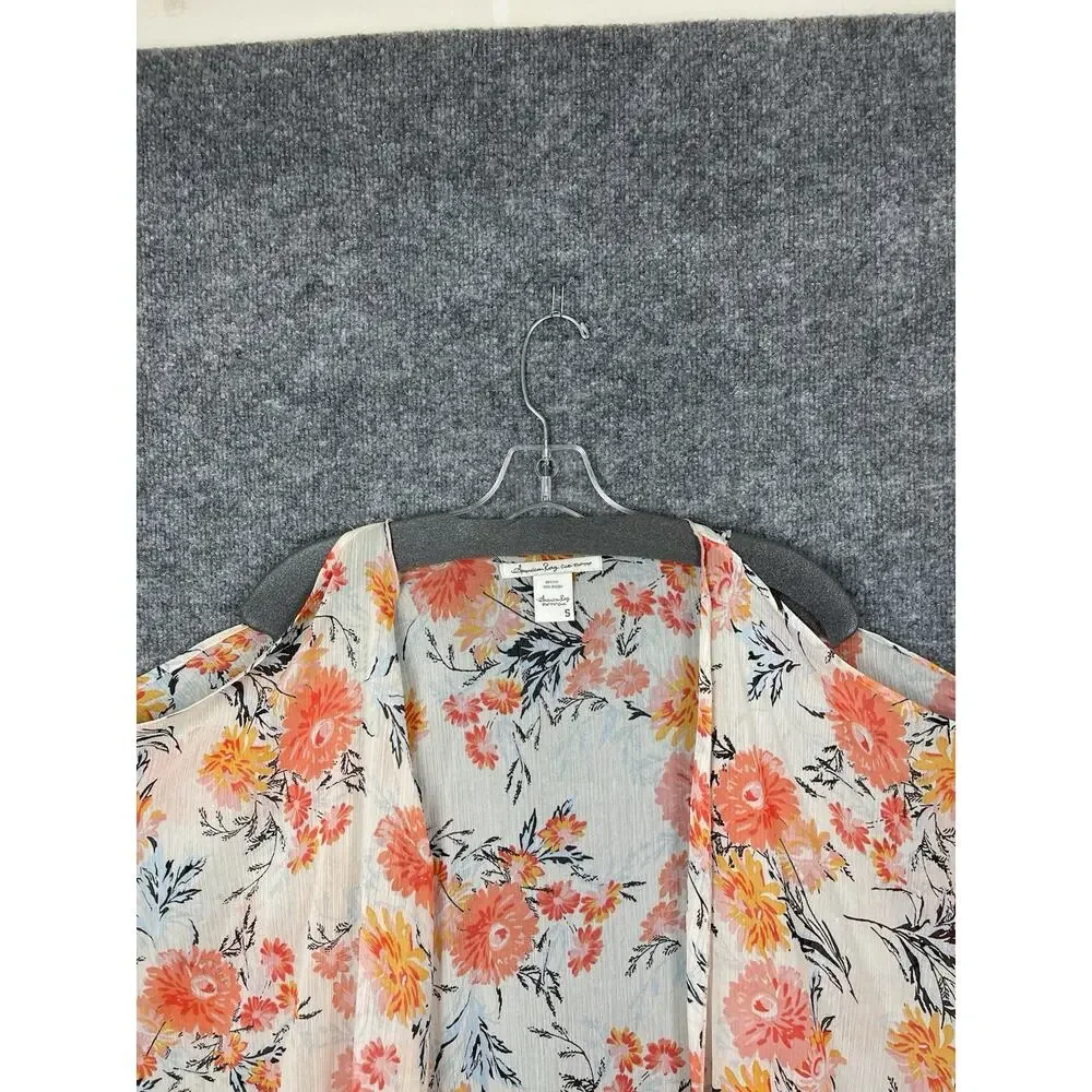 American Rag Duster Cover-Up Vest Size Small Peach Black Floral Print‎